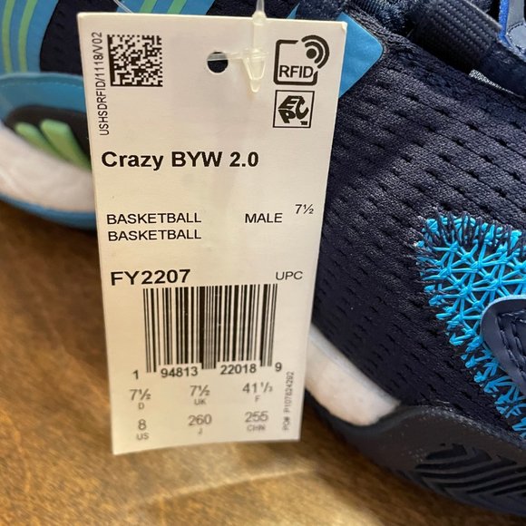 NEW Adidas Crazy BYW 2.0 Basketball Sneakers/Shoes FY2207 Men\'s Size 8 main image 8